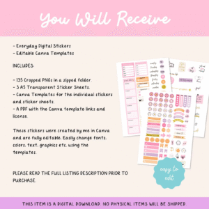 Everyday Digital Stickers, PLR Master Resell Rights, Canva Template, IPAD Sticker Sheets