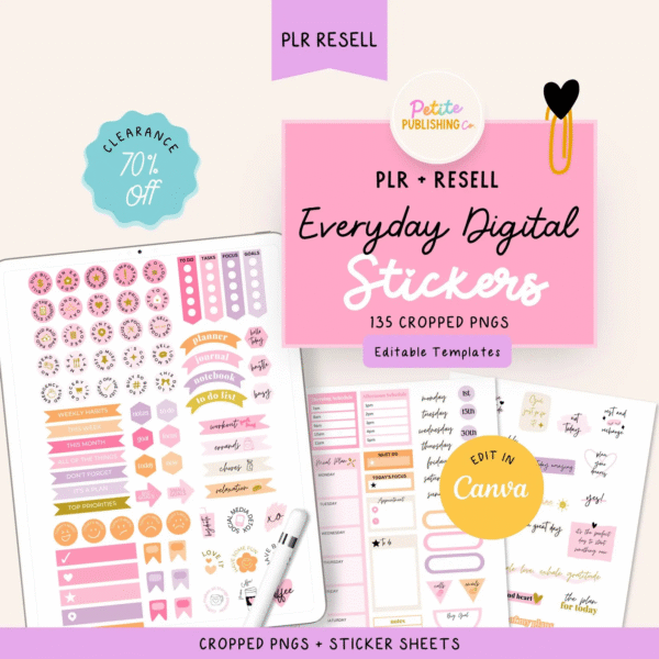 Everyday Digital Stickers, PLR Master Resell Rights, Canva Template, IPAD Sticker Sheets - Image 5