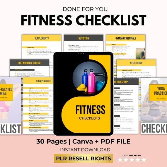 Fitness Checklist Printable with PLR Resell Rights, Health & Wellness, Gym Tracker, Personal Trainer, Workout Planner, Canva + PDF