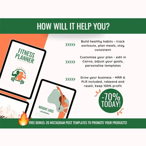 DFY Digital Products eBook Bundle PLR, Ready To Resell, Canva Templates, Weight Loss Planner Bundle