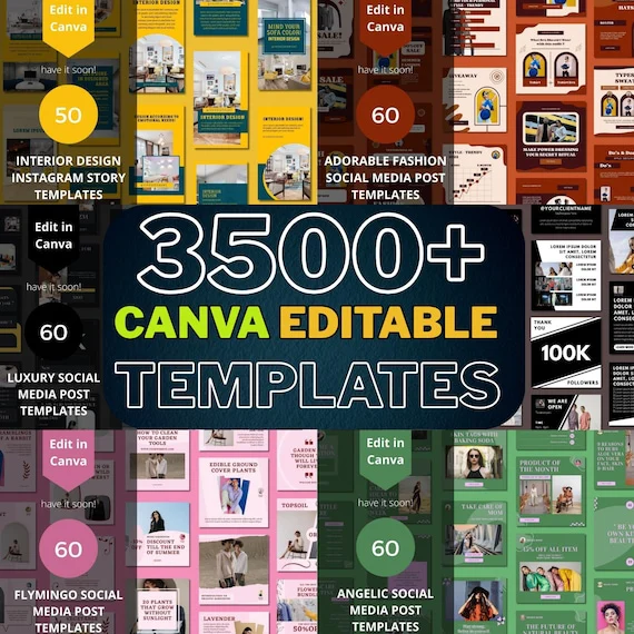3500+ Canva-Editable Social Media Templates Mega Bundle — Designs for Instagram, Facebook, Pinterest, Business Marketing, and More.