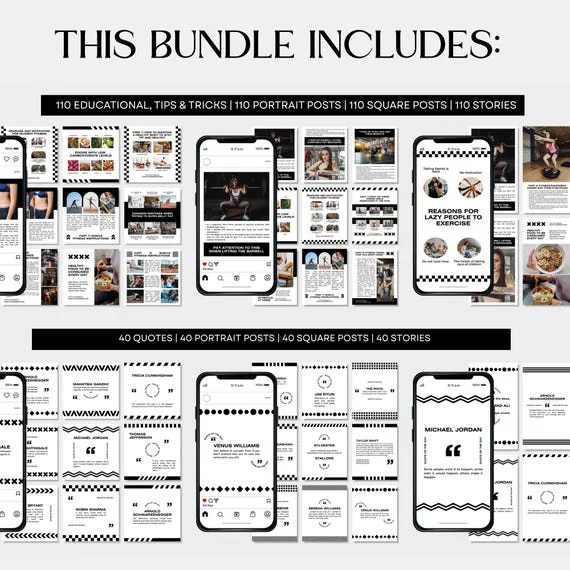 PLR/MRR +1100 Fitness Instagram Templates – Editable Canva Pack for Coaches