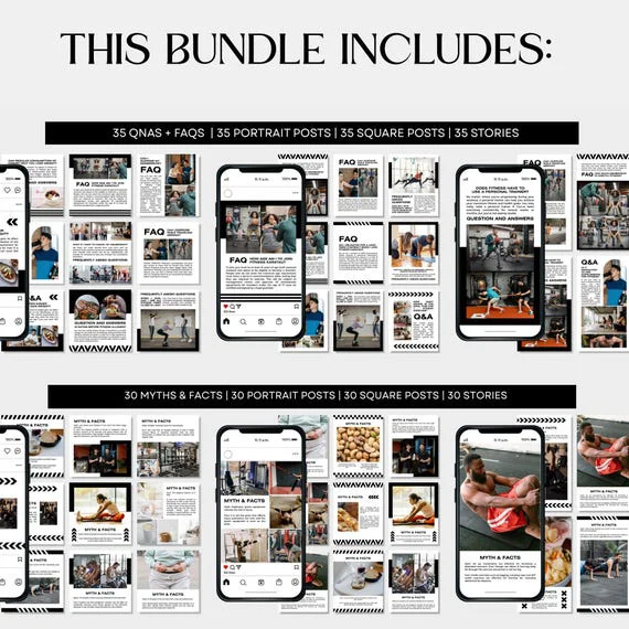 PLR/MRR +1100 Fitness Instagram Templates – Editable Canva Pack for Coaches