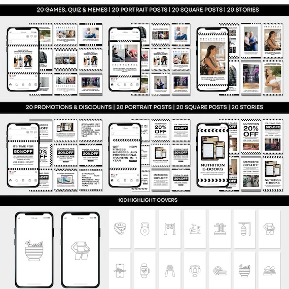 PLR/MRR +1100 Fitness Instagram Templates – Editable Canva Pack for Coaches