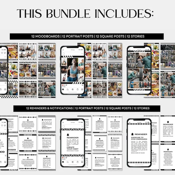 PLR/MRR +1100 Fitness Instagram Templates – Editable Canva Pack for Coaches