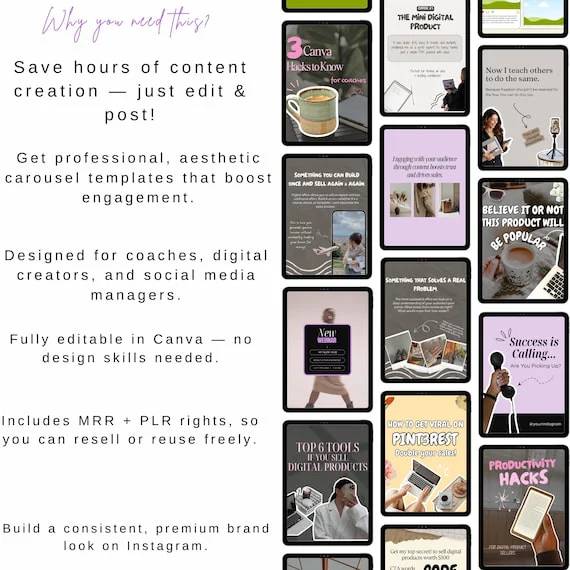 400+ Faceless Instagram Carousel Templates — Canva Editable MRR/PLR (Digital Download).