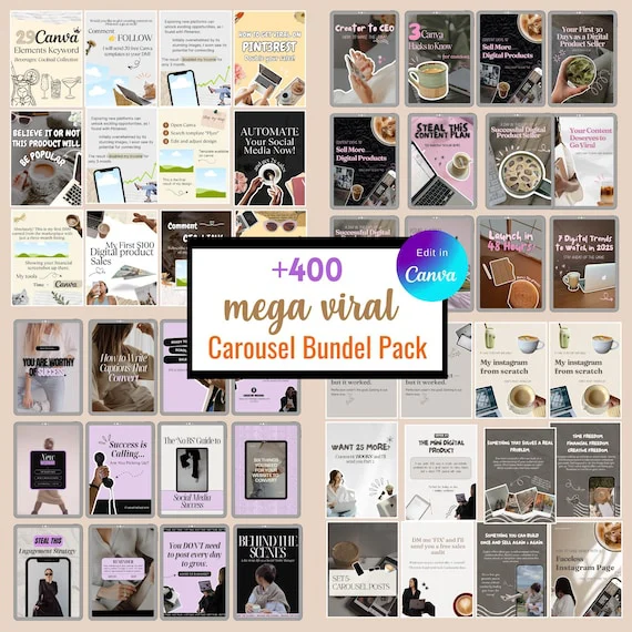 400+ Faceless Instagram Carousel Templates — Canva Editable MRR/PLR (Digital Download).