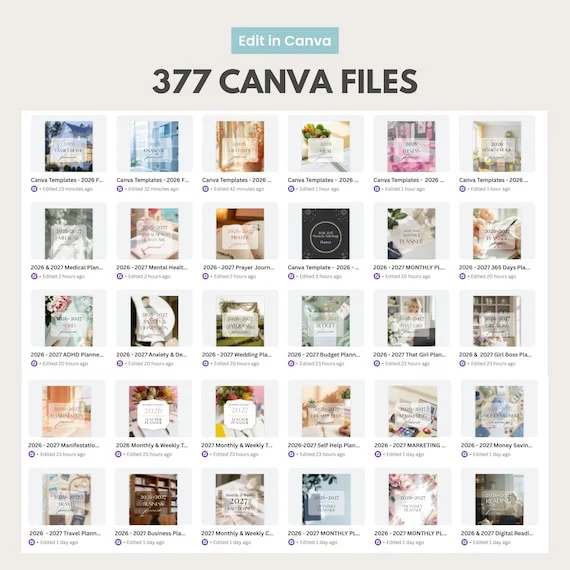 UPDATED — 7500 Templates, Planners, Trackers, Journals & Calendars | Fully Editable in Canva, Rebrand and Resell with Master Label Rights (MRR + PLR).
