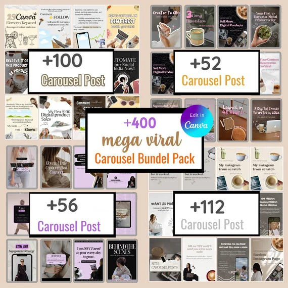 400+ Faceless Instagram Carousel Templates — Canva Editable MRR/PLR (Digital Download).