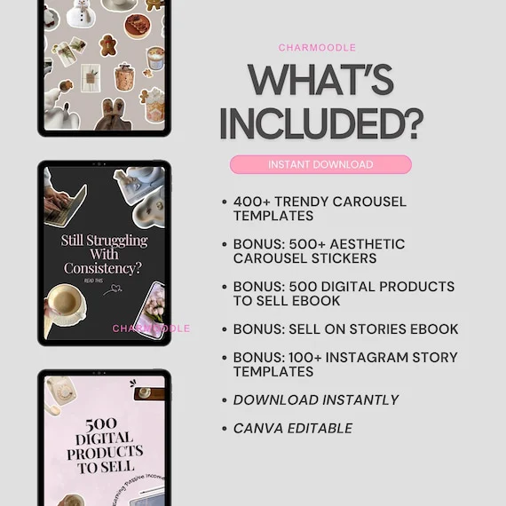 400+ Faceless Instagram Carousel Templates — Aesthetic Canva Social Media Kit for TikTok & IG Slides | PLR/MRR Digital Product.