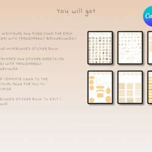 Digital Stickers for Goodnotes | That Girl Aesthetic | Canva Editable PNG & Pre-Cropped Icons