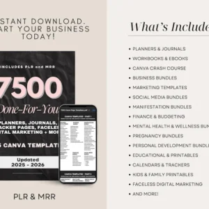 7500 Done-For-You Digital Canva Templates | 2025-2026 Planners, Journals & Trackers | Printable Productivity Bundle