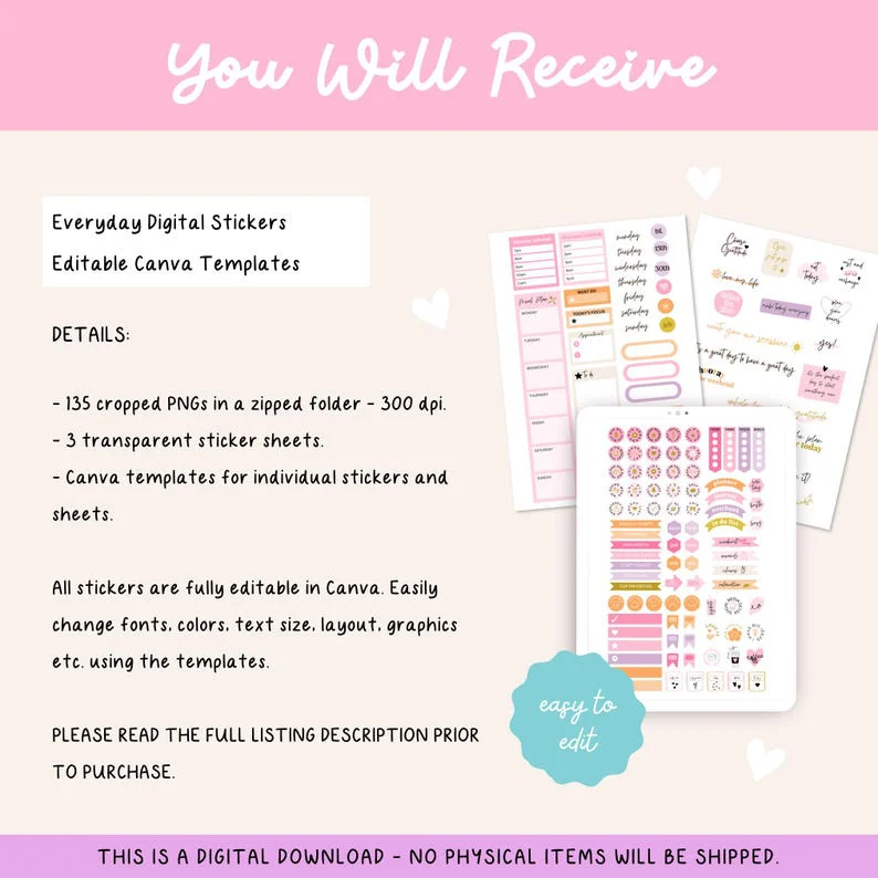 Editable Daily Planner & Budget Stickers | iPad Canva Templates | PLR Master Resell Rights