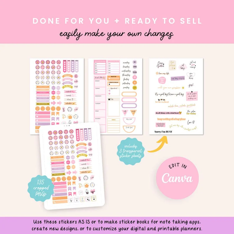 Editable Daily Planner & Budget Stickers | iPad Canva Templates | PLR Master Resell Rights